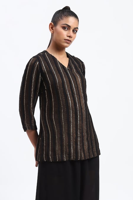 ABRAHAM AND THAKORE Gold Foil Cutwork Tunic 