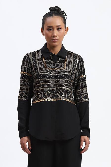 ABRAHAM AND THAKORE Tribal Zari Embroidery Shirt 