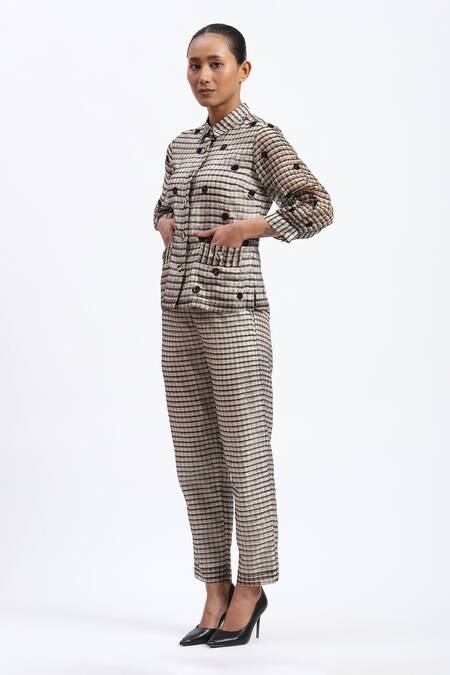 Buy_Abraham And Thakore_Multi Color Chanderi Applique Collared Neutral Maheshwar Shirt _Online_at_Aza_Fashions