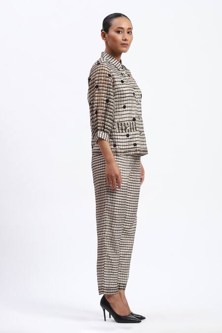 Shop_Abraham And Thakore_Multi Color Chanderi Applique Collared Neutral Maheshwar Shirt _Online_at_Aza_Fashions