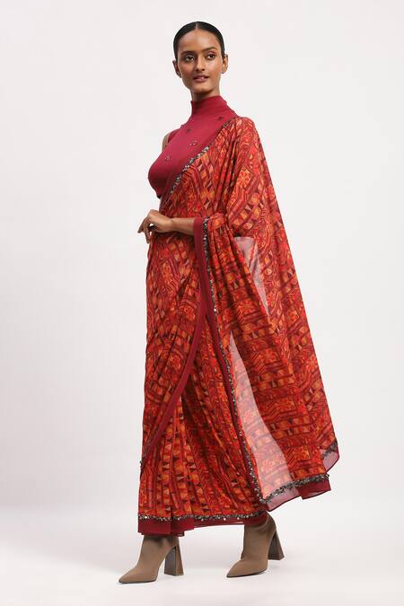 Abraham And Thakore_Multi Color Silk Sequins Rabari Printed Saree_Online_at_Aza_Fashions