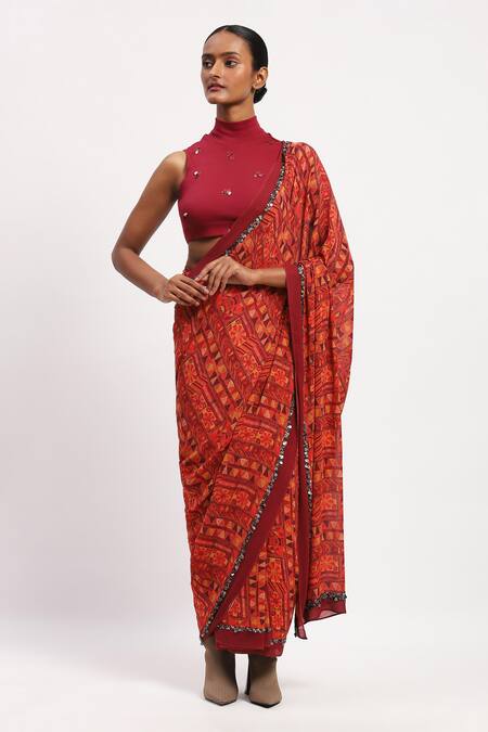 Shop_Abraham And Thakore_Multi Color Silk Sequins Rabari Printed Saree_Online_at_Aza_Fashions