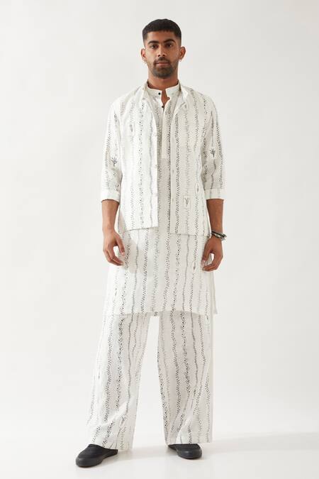 Buy Son Of A Noble Snob White Linen Embroidery, Applique Madox Vine Bundi Kurta Set Buy_Son Of A Noble Snob_White Linen Embroidery, Applique Madox Vine Bundi Kurta Set