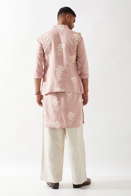 Son Of A Noble Snob Madox Farm Pink Bundi Kurta Set 