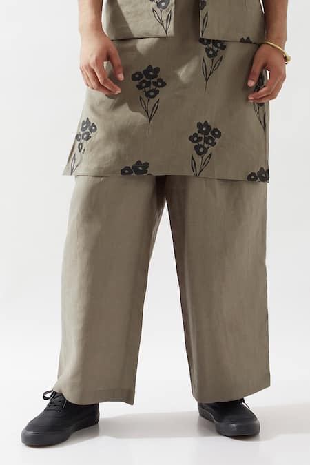 Buy_Son Of A Noble Snob_Olive Green Linen Embroidery Madox Farm Bundi Kurta Set 