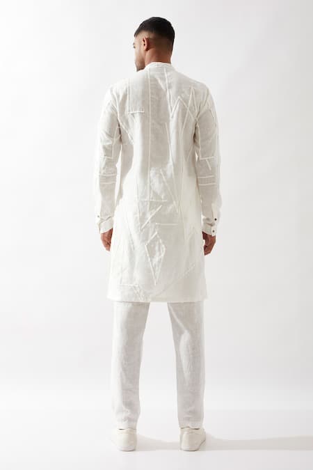 Son Of A Noble Snob White Applique Linen Kurta 