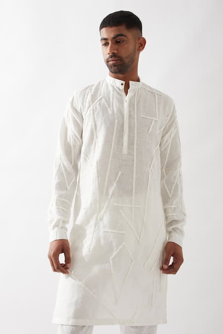 Buy_Son Of A Noble Snob_White Linen Applique Kurta 