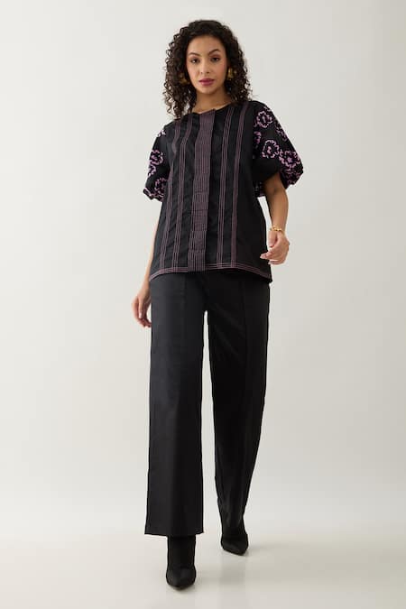 Shop_Son Of A Noble Snob_Black Cotton Satin Bows Paneled Midi Skirt _Online_at_Aza_Fashions