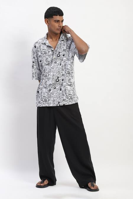 Abraham And Thakore_White Cotton Whimsical Print Designer T-shirt _at_Aza_Fashions