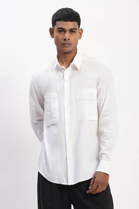 Abraham And Thakore Tonal Patchwork Cotton Shirt 