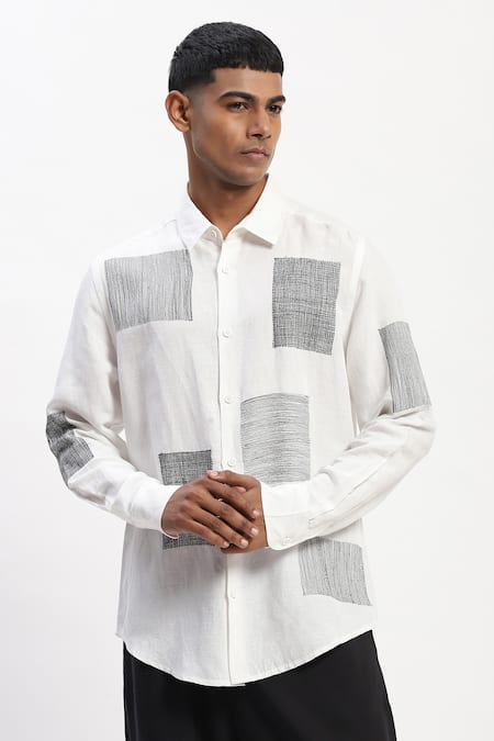 ABRAHAM AND THAKORE Embroidered Scribble Blocks Shirt 