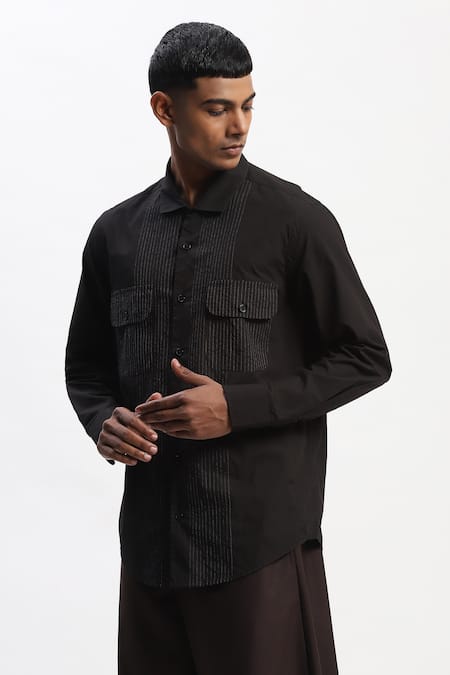 Abraham And Thakore Engineered Trapunto Black Shirt 