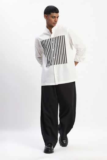 Abraham And Thakore White Cotton Engineered Blockprint Casual Shirt at Aza Fashions Abraham And Thakore_White Cotton Engineered Blockprint Casual Shirt _at_Aza_Fashions