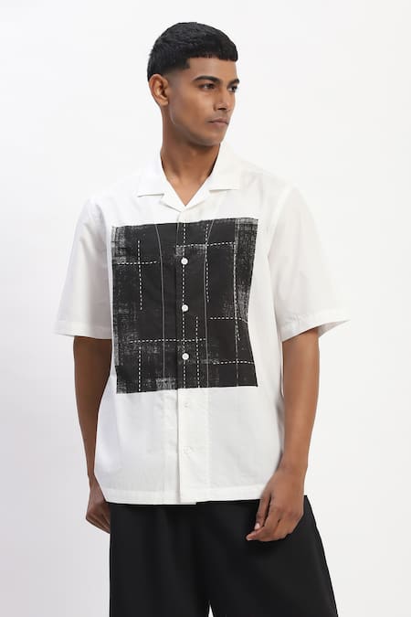 Abraham And Thakore Engineered Blockprint Casual Shirt 