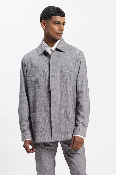 ABRAHAM AND THAKORE Diagonal Print Cotton Jacket 