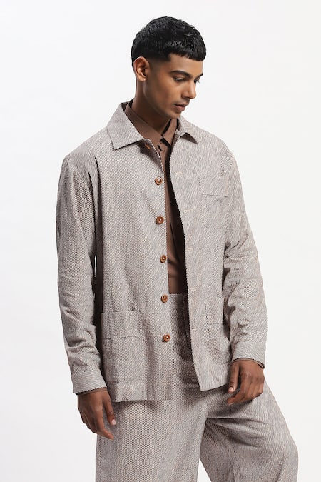 ABRAHAM AND THAKORE Diagonal Print Cotton Jacket 