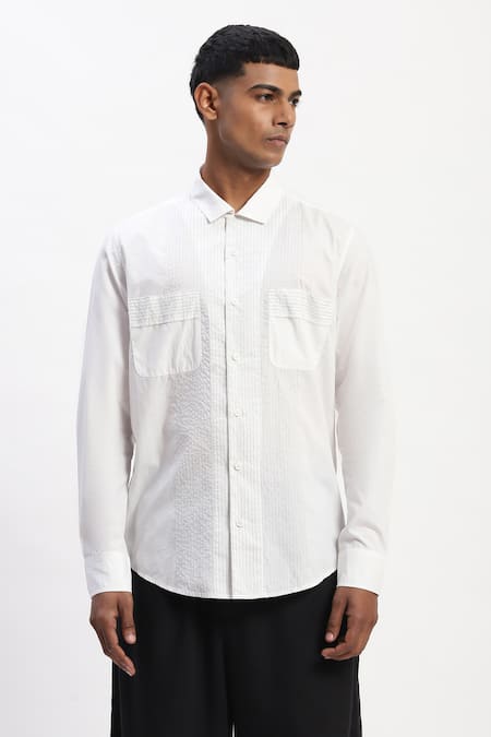 Abraham And Thakore Engineered Trapunto Cotton Shirt 