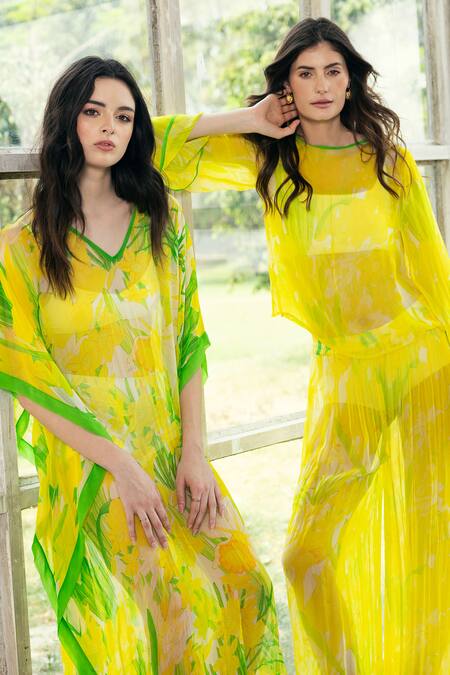 Reena Sharma_Yellow Viscose V-neck Alina Kaftan _Online_at_Aza_Fashions
