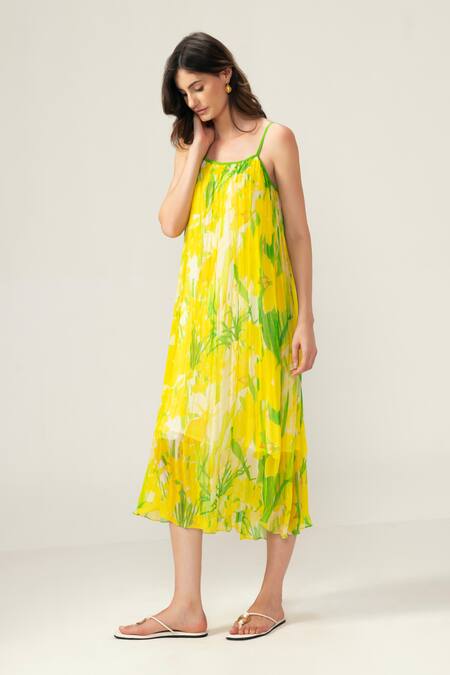 Reena Sharma_Yellow Viscose Open Neck Alina Cami Dress _Online_at_Aza_Fashions