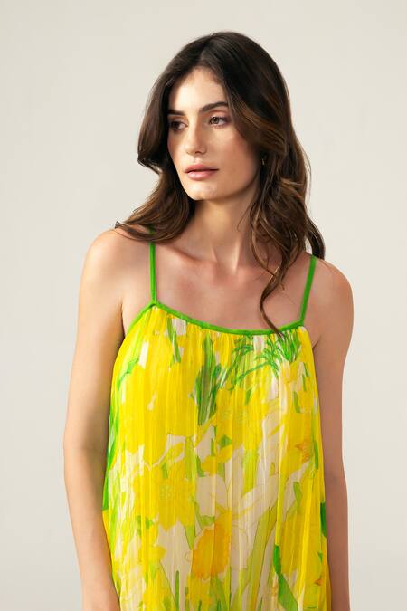 Buy_Reena Sharma_Yellow Viscose Open Neck Alina Cami Dress _Online_at_Aza_Fashions