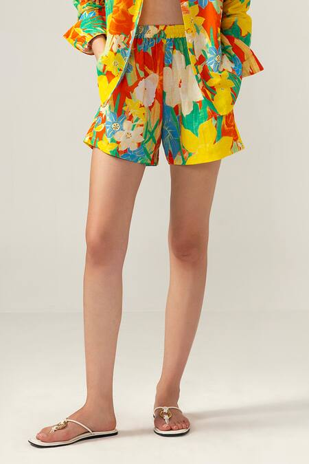 Buy Reena Sharma Multi Color Cotton, Linen Collared Floral Print Co-ord Set Online at Aza Fashions Buy_Reena Sharma_Multi Color Cotton, Linen Collared Floral Print Co-ord Set _Online_at_Aza_Fashions