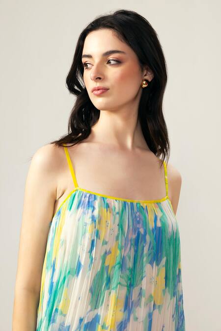 Reena Sharma_Multi Color Viscose, Chiffon Open Neck Light Blue Nora Cami Midi Dress _Online_at_Aza_Fashions