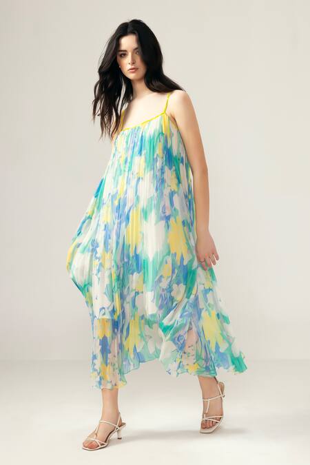 Shop_Reena Sharma_Multi Color Viscose, Chiffon Open Neck Light Blue Nora Cami Midi Dress _Online_at_Aza_Fashions