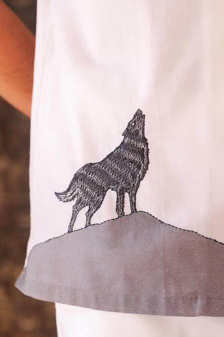 Raw & Rustic By Niti Bothra_White Cotton, Linen, Tencel Embroidery Cuban Collar Shirt _at_Aza_Fashions