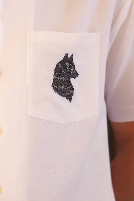 Shop_Raw & Rustic By Niti Bothra_White Cotton, Linen, Tencel Embroidery Cuban Collar Shirt 