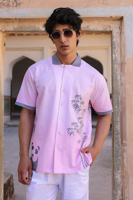 Raw & Rustic by Niti Bothra Panda Embroidered Cuban Collar Shirt 