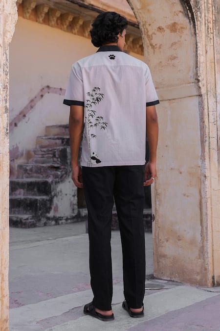 Raw & Rustic By Niti Bothra Cuban Collar Panda Embroidered Shirt 