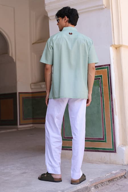 Raw & Rustic By Niti Bothra Giraffe Embroidered Cuban Collar Shirt 