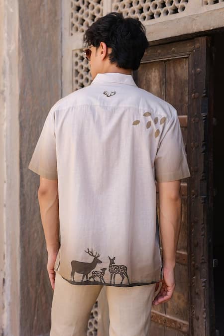 Raw & Rustic By Niti Bothra Deer Embroidered Cuban Collar Shirt 
