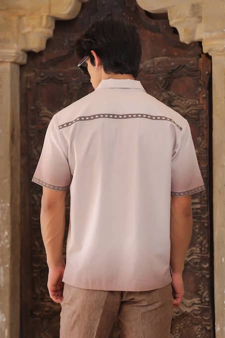 Raw & Rustic By Niti Bothra Light Brown Horse Embroidered Cuban Shirt 