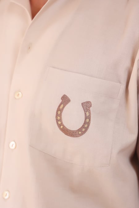 Buy_Raw & Rustic By Niti Bothra_Brown Linen, Cotton, Tencel Embroidery Light Horse Cuban Shirt 