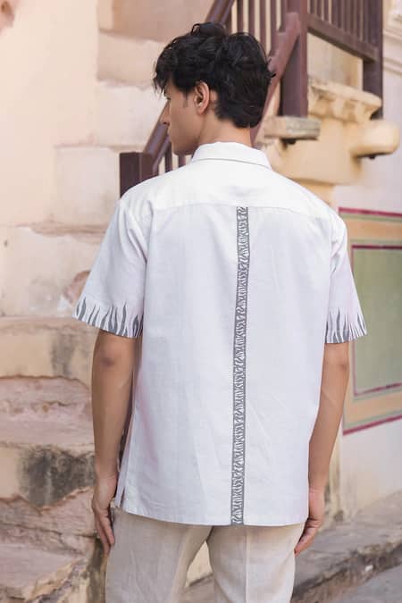Raw & Rustic By Niti Bothra Ivory Zebra Embroidered Cuban Collar Shirt 