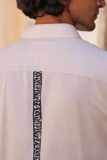 Buy_Raw & Rustic By Niti Bothra_Ivory Linen, Tencel, Cotton Embroidery Zebra Shirt Kurta _Online_at_Aza_Fashions