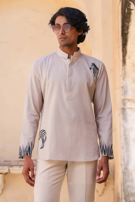 Raw & Rustic by Niti Bothra Ivory Zebra Embroidered Shirt Kurta 