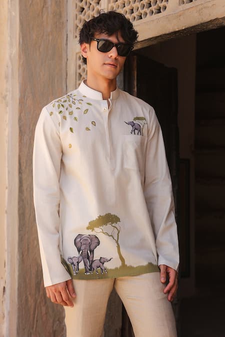 Raw & Rustic by Niti Bothra Ivory Elephant Embroidered Kurta 