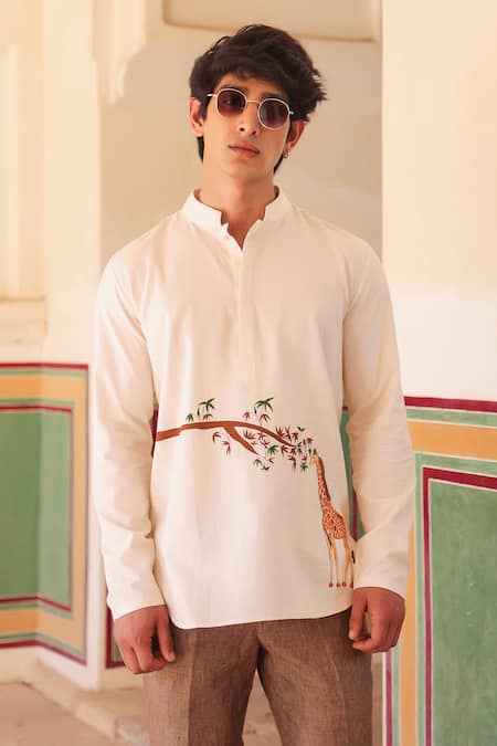 Raw & Rustic by Niti Bothra Giraffe Embroidered Short Kurta 