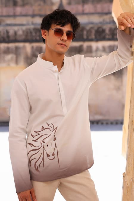 Raw & Rustic by Niti Bothra White Horse Embroidered Short Kurta 