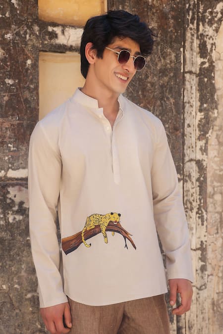 Raw & Rustic by Niti Bothra Ivory Leopard Embroidered Shirt Kurta 