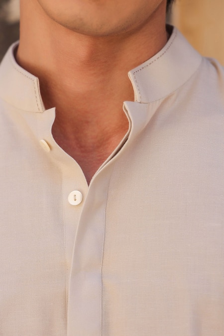 Shop_Raw & Rustic By Niti Bothra_Ivory Linen, Cotton, Tencel Embroidery Leopard Shirt Kurta _Online_at_Aza_Fashions