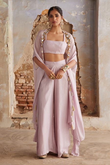 Etasha by Asha Jain Mauve Georgette Cape & Palazzo Set 