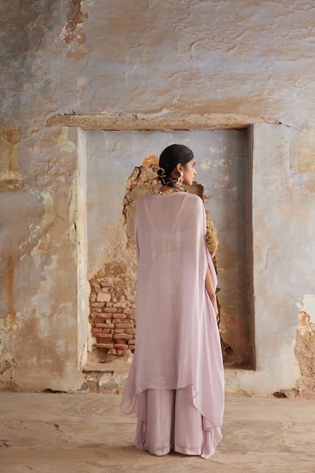 Etasha By Asha Jain_Mauve Georgette Square Neck Cape And Palazzo Set _at_Aza_Fashions