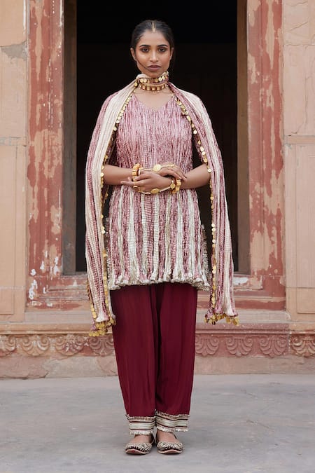 Etasha by Asha Jain Fuschia Metallic Tissue Kurta Set 