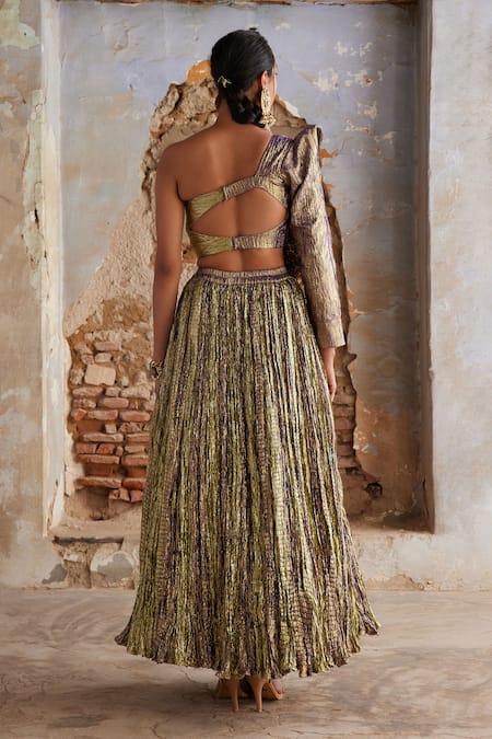 Etasha By Asha Jain Lime Green & Purple Fusion Lehenga Set 