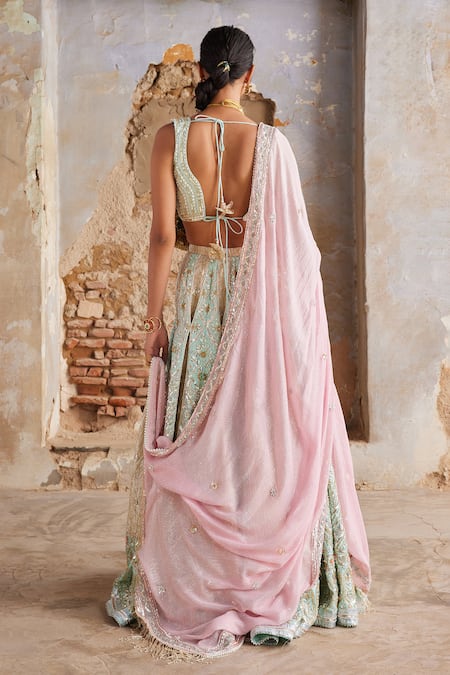 Etasha By Asha Jain Ice Blue Raw Silk Lehenga Set 