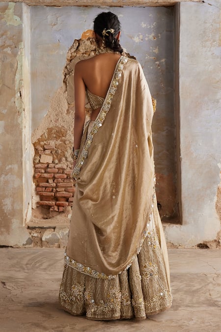 Etasha By Asha Jain Ivory & Gold Embroidered Lehenga Set 