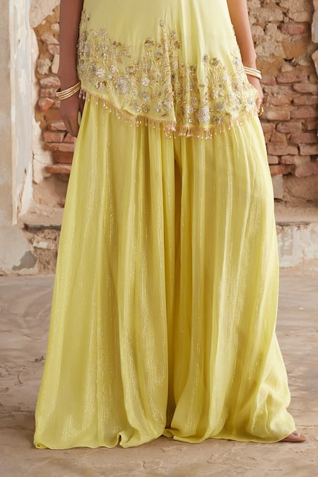 Buy_Etasha By Asha Jain_Yellow Georgette Embroidery Square Neck Designer Kurta Set With Dupatta _Online_at_Aza_Fashions